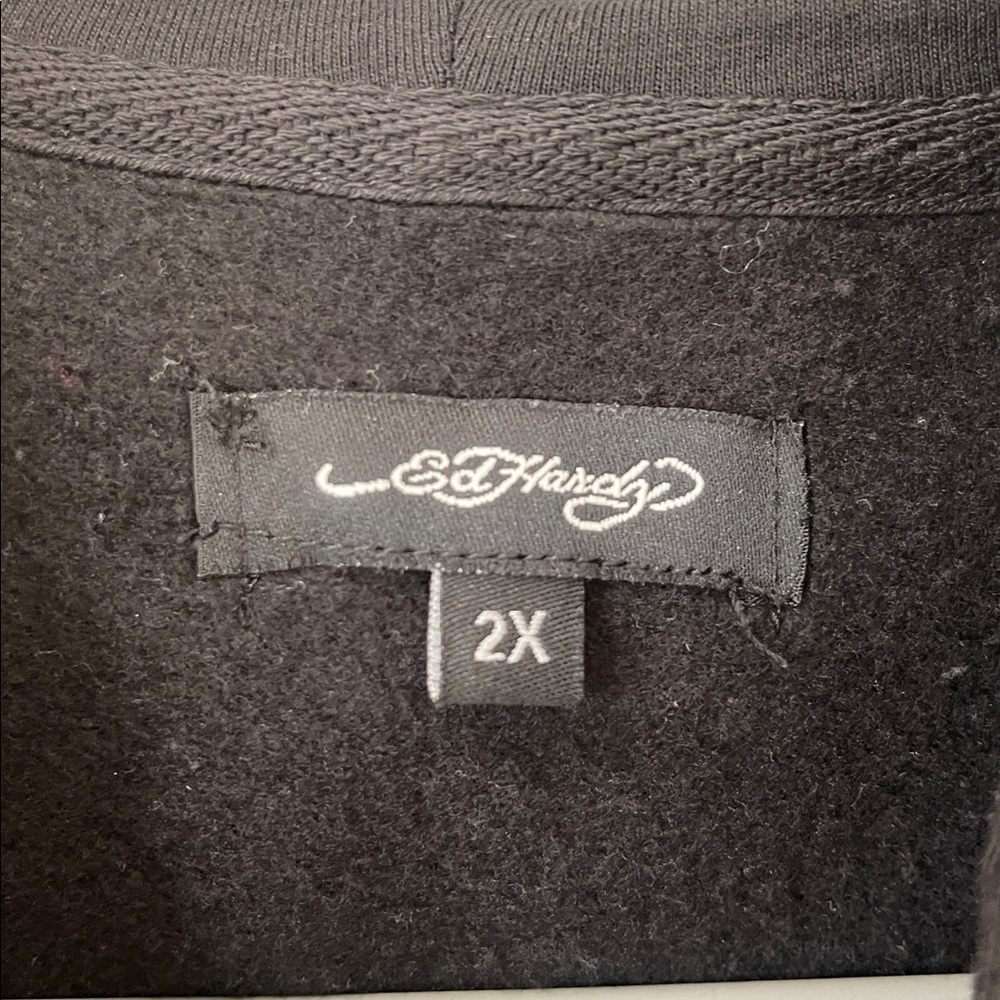 Ed Hardy tiger Women's zip Up cropped Hoodie sweatshirt black size 2X - Picture 5 of 15